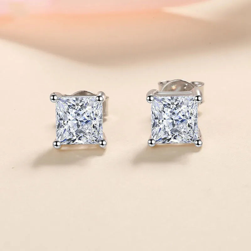 silver moissanite stud earrings stylish minimalist stud princess stone cut gram moissanite for a polished finish