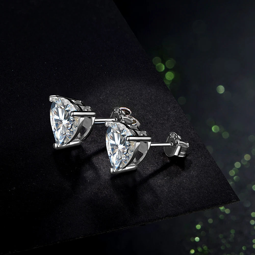 silver moissanite earrings radiant heart stone cut gram moissanite for a sparkling effect
