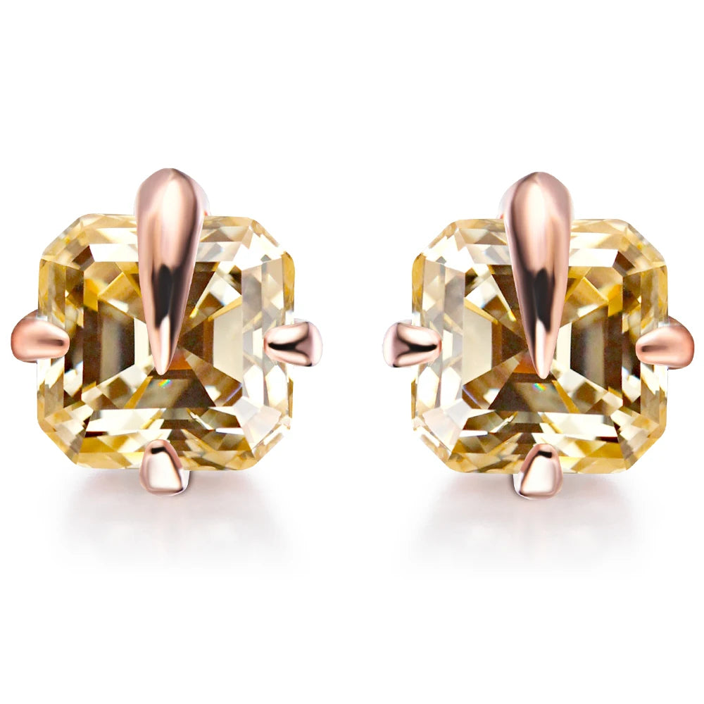 Minimalist lab grown Asscher cut diamond stud earrings with clean lines.