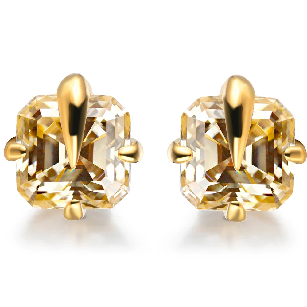 Elegant Asscher cut moissanite stud earrings with exceptional sparkle and clarity.