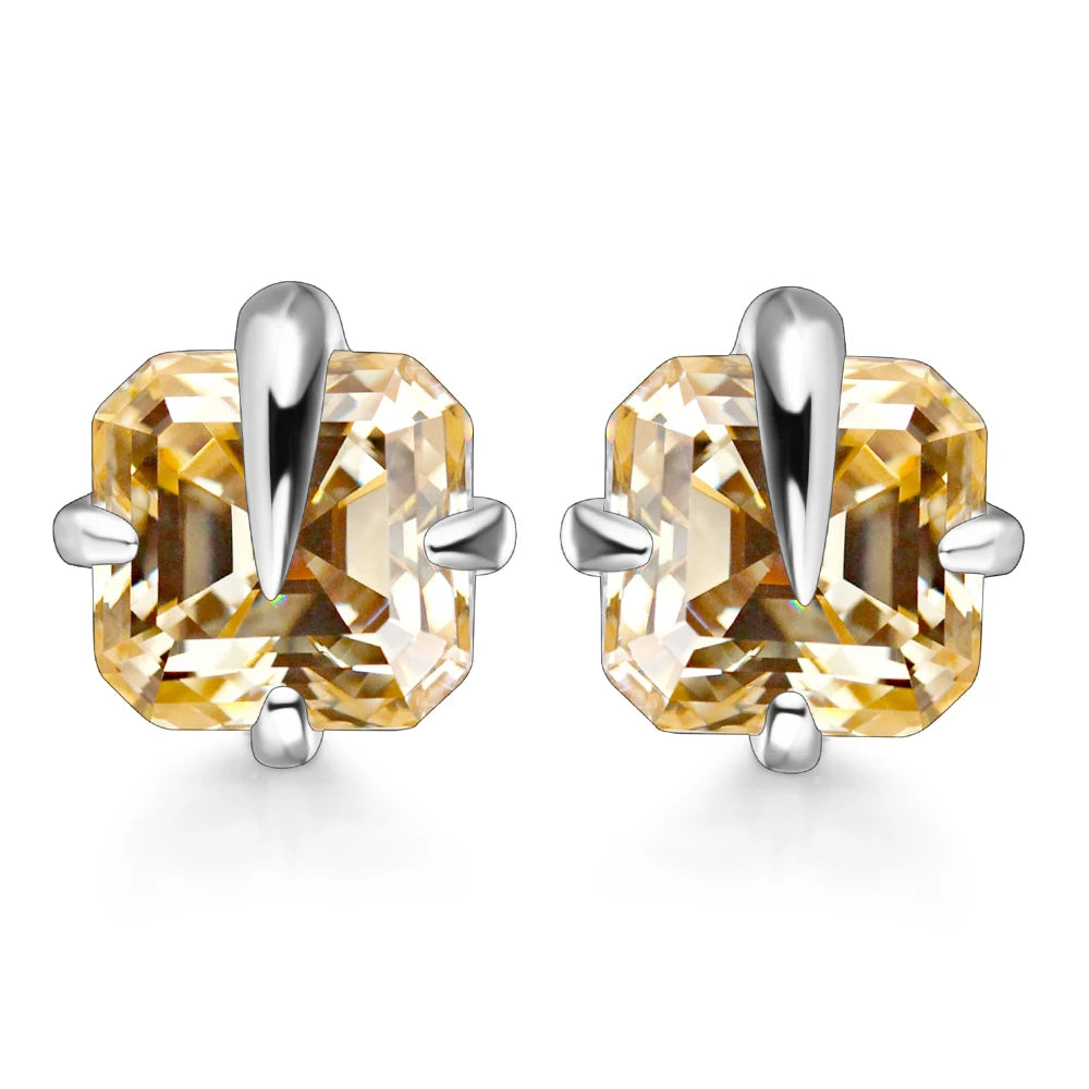 Stunning lab grown Asscher cut diamond stud earrings with a sleek design.