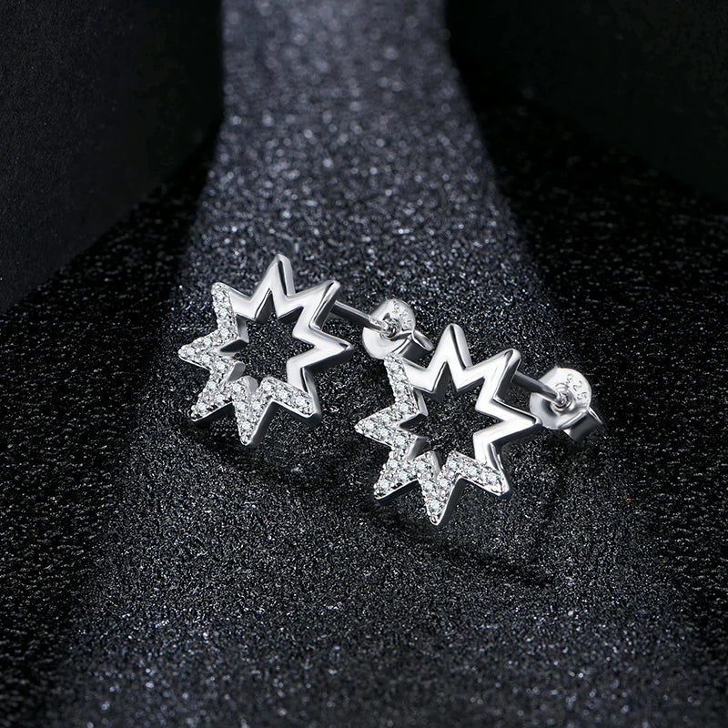 stud star-shaped moissanite earrings made with multiple moissanites