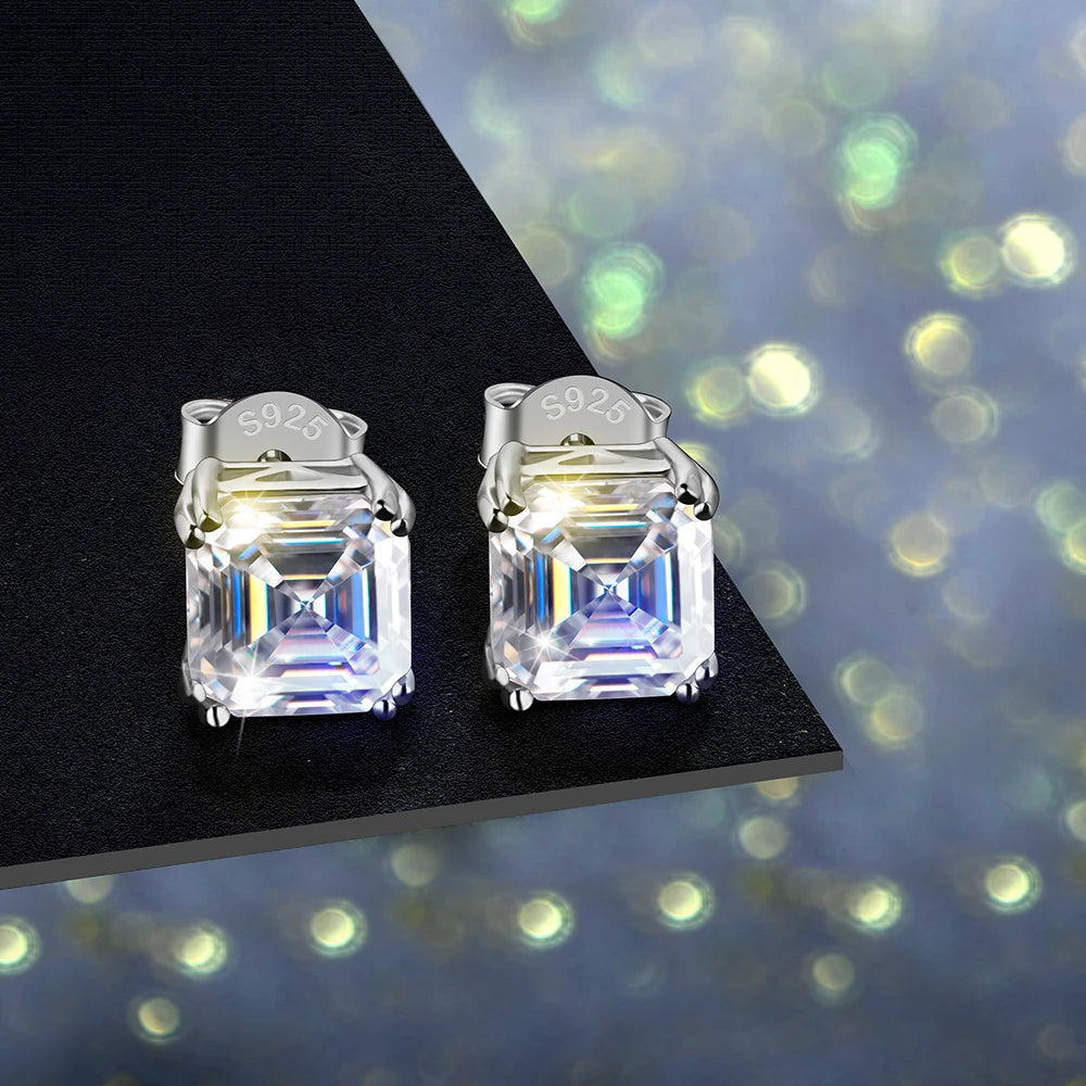 silver moissanite earrings contemporary minimalist asscher stone cut gram moissanite for everyday sophistication