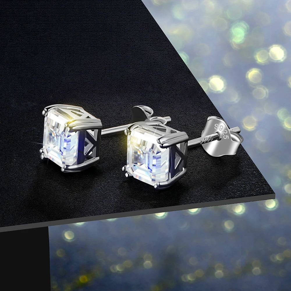 silver moissanite stud earrings graceful minimalist asscher stone cut infinity diamond jewellery for a luxurious look