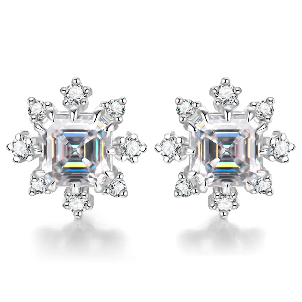 silver moissanite earrings elegant snowflake shape lab created diamonds for a shimmering effect