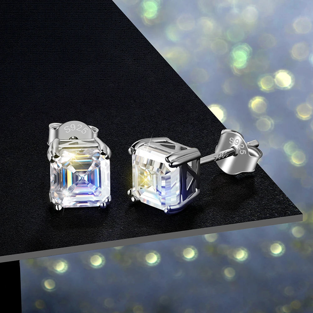 silver moissanite earrings sleek minimalist asscher stone cut infinity diamond jewellery for timeless elegance