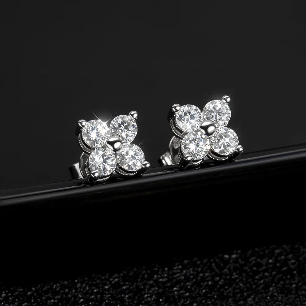 silver moissanite cluster earrings delicate stud arrangement with four round stones infinity diamond jewellery for a luxurious feel