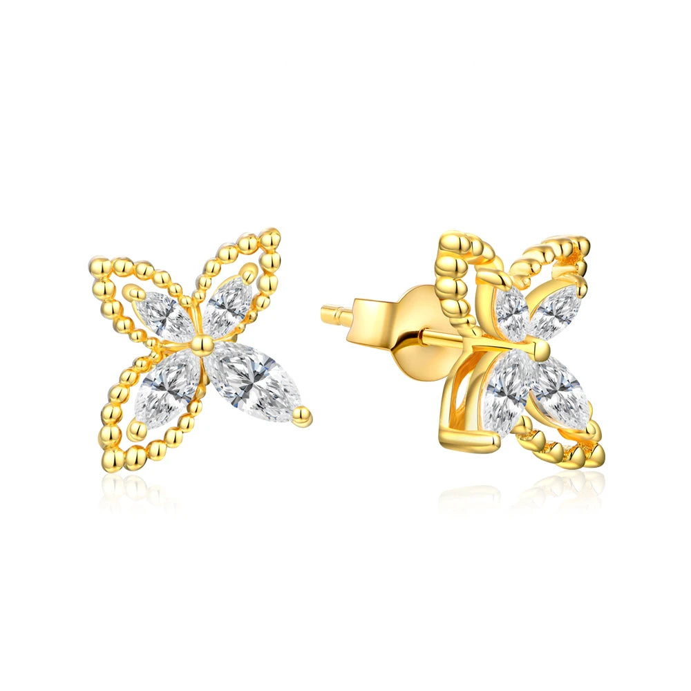 gold moissanite earrings elegant stud shaped as a robin moissanite for a unique and stylish look