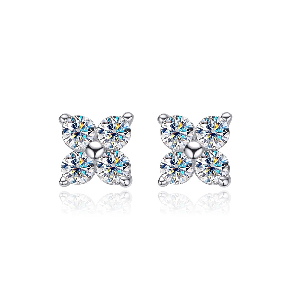 silver moissanite earrings nature-inspired stud setting with four round stones infinity jewelry for a delicate charm
