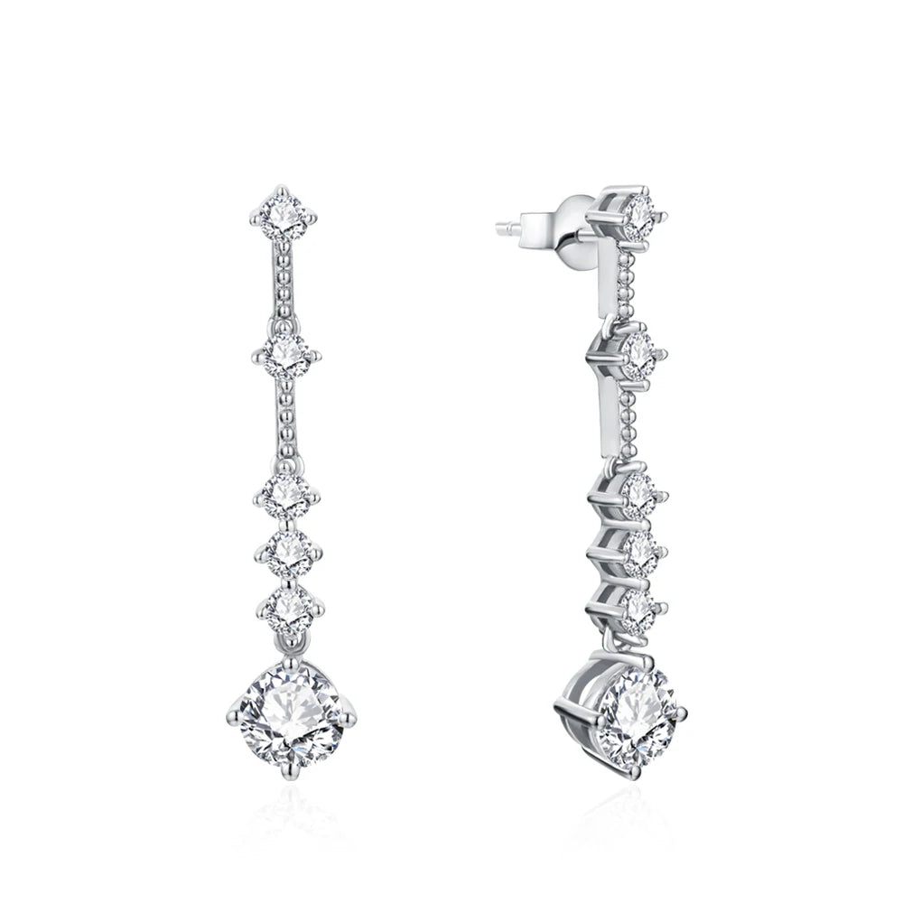 elegant silver moissanite drop earrings with dazzling brilliance and timeless design.