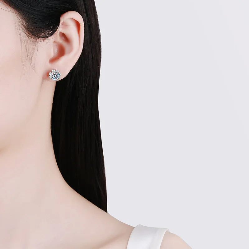 silver moissanite clip earrings pierced classic design with dazzling stones