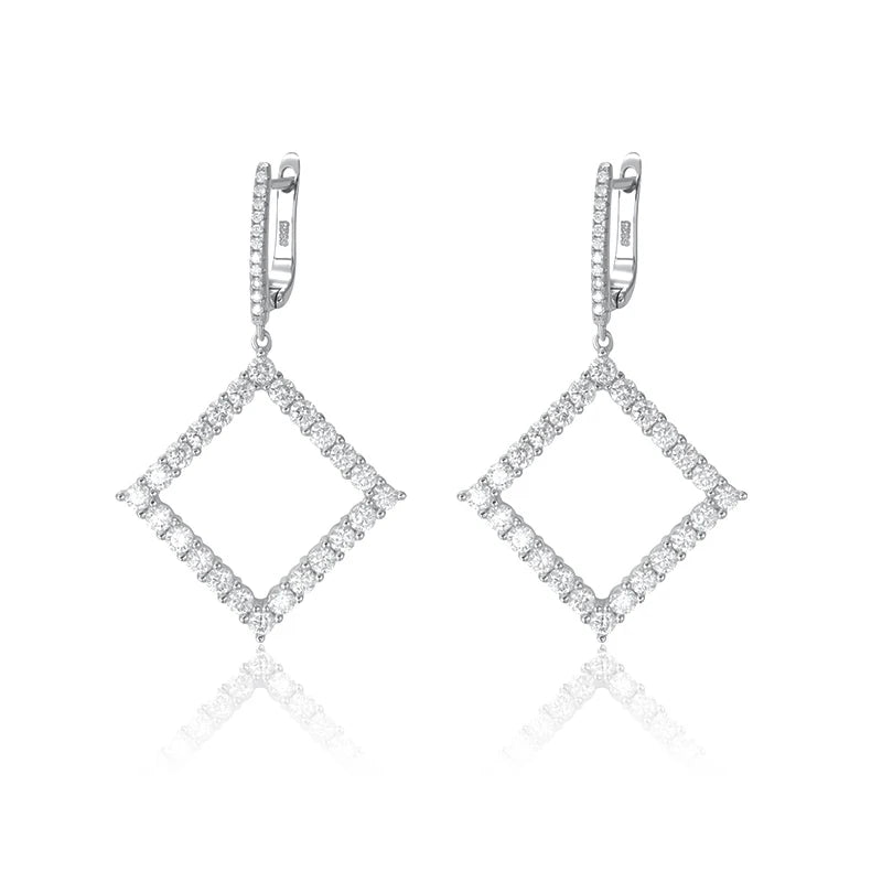 silver moissanite statement earrings bold drop earrings with multi small moissanite stones infinity jewelry for a glamorous look