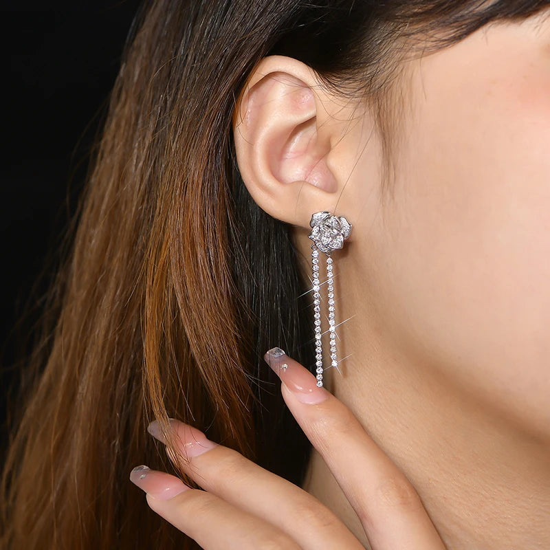 silver moissanite earrings elegant rose drop perfect for weddings gram moissanite for a romantic bridal look