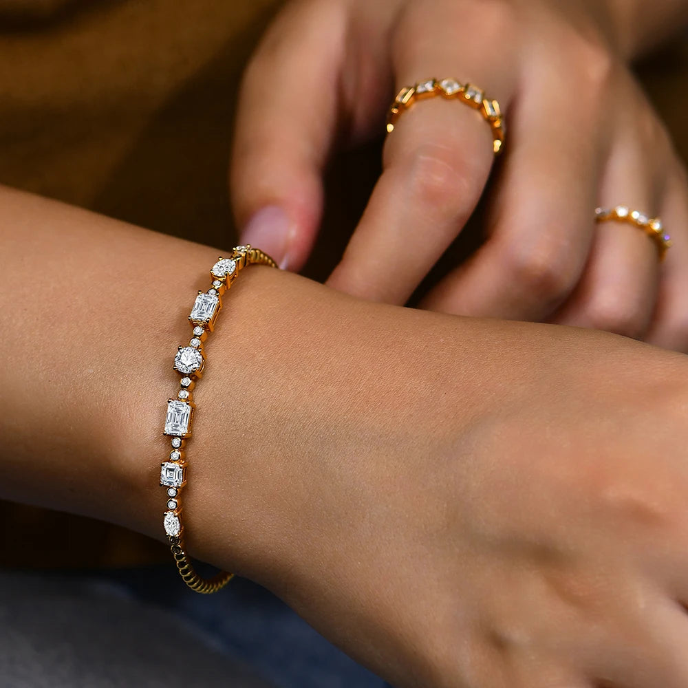 woman wearing moissanite bracelet