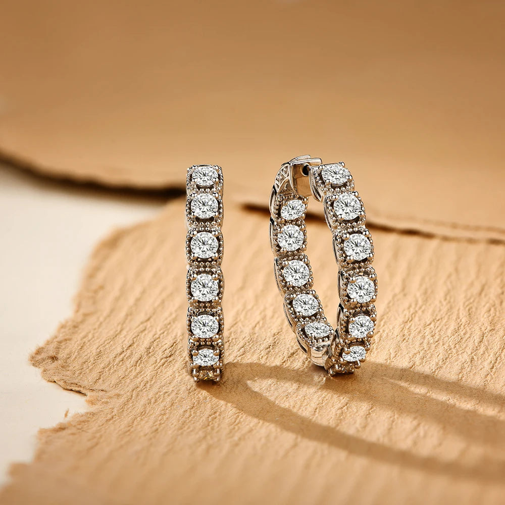 elegant silver moissanite hoop earrings for a glamorous and sophisticated look.