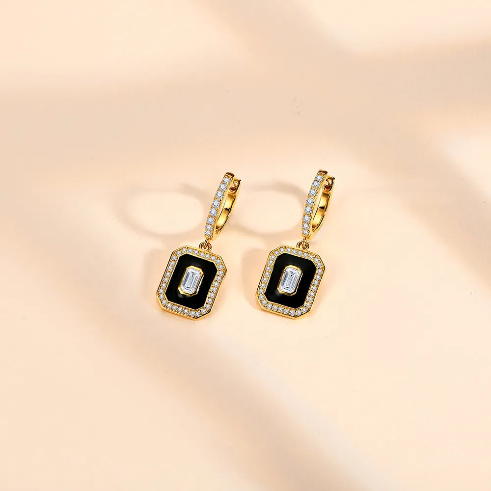 Edgy black moissanite earrings, perfect for a bold fashion choice.