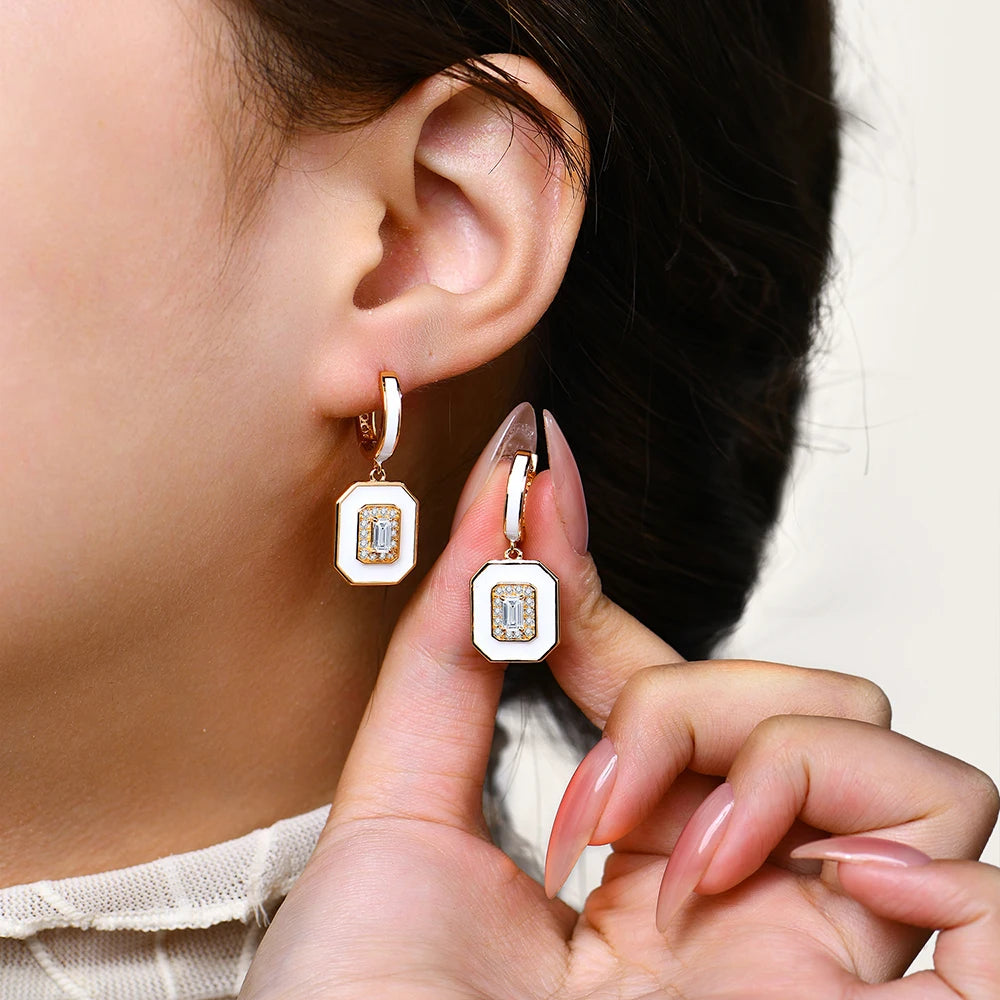 gold moissanite earrings elegant white drop with main middle stone surrounded by smaller stones gram moissanite for a sophisticated look