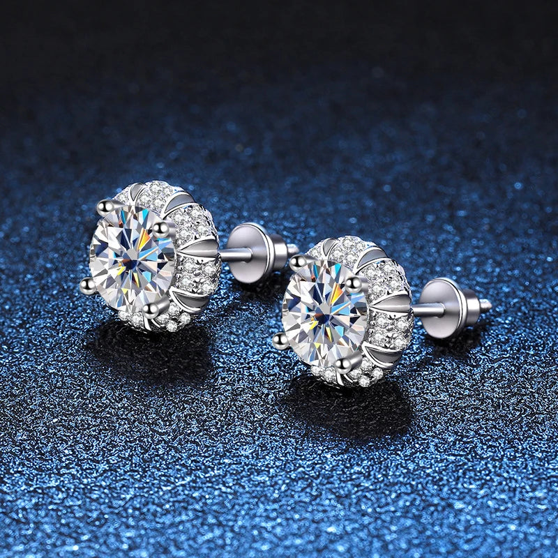 silver moissanite clip earrings non pierced classic design with dazzling stones