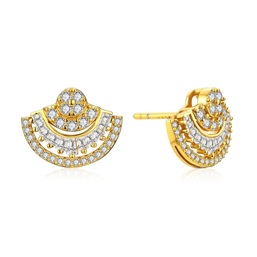 gold moissanite stud earrings sleek stud shaped as a fan gram moissanite for a polished finish