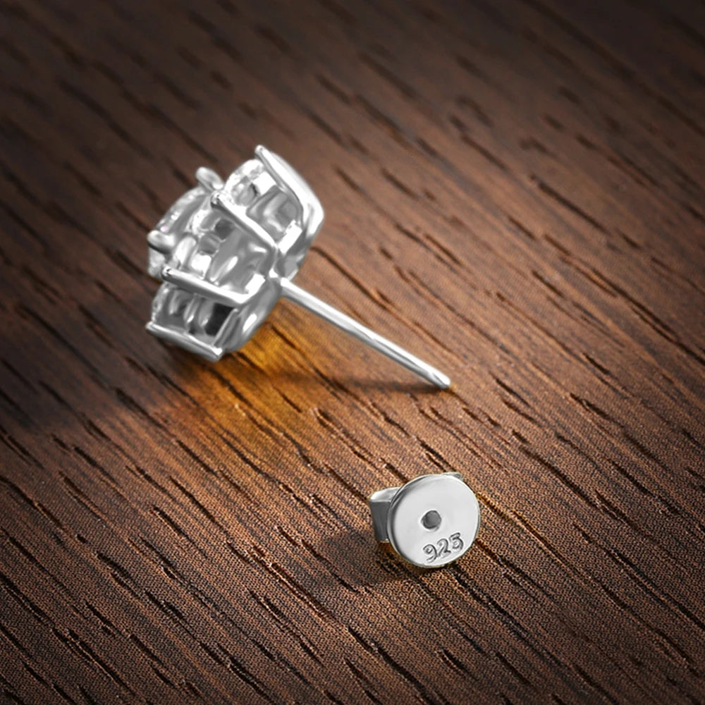 silver moissanite stud earrings charming multi-stone round studs shaped as a flower infinity diamond jewellery for a floral-inspired look