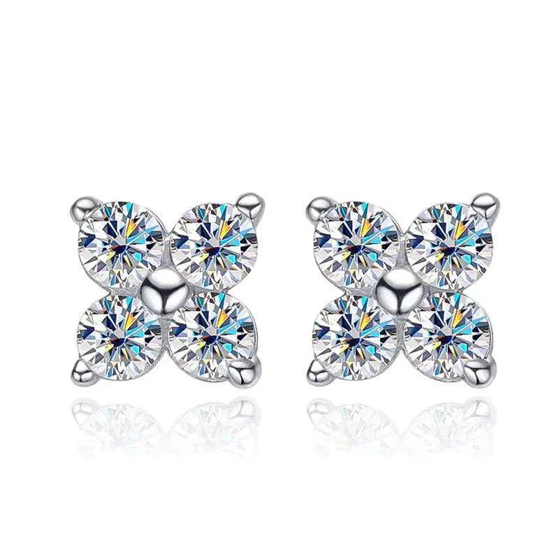 silver moissanite earrings elegant stud design with four round stones gram moissanite for a timeless look