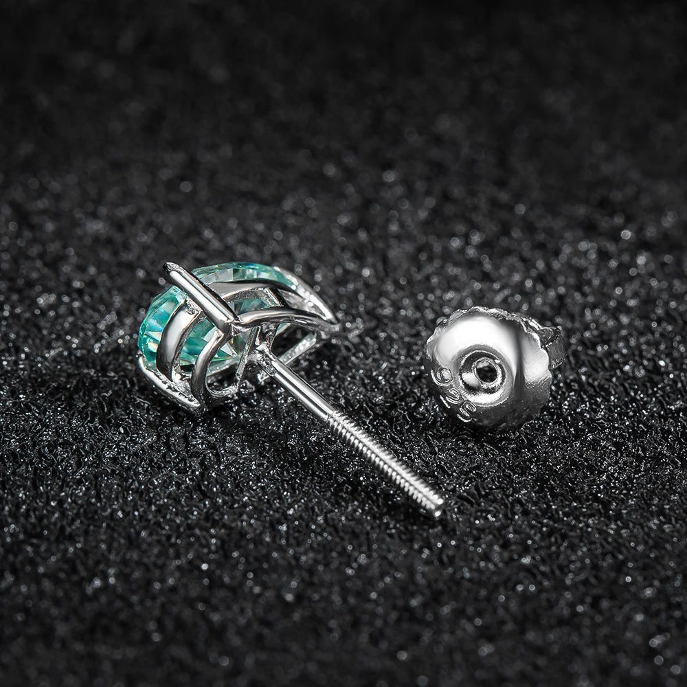 silver moissanite multi-stone stud earrings featuring green pear moissanite gram moissanite for timeless beauty