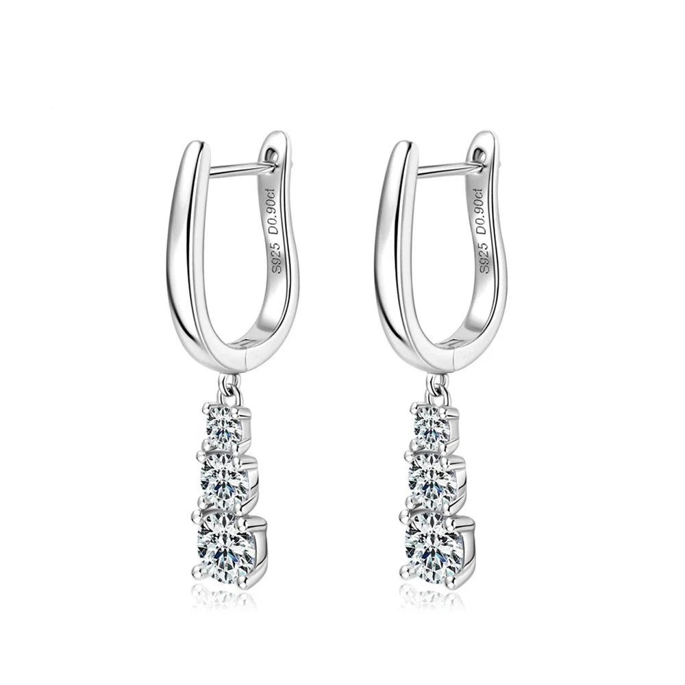 silver moissanite earrings classic drop earrings with three stones from smaller to bigger infinity diamond jewellery for sophisticated style