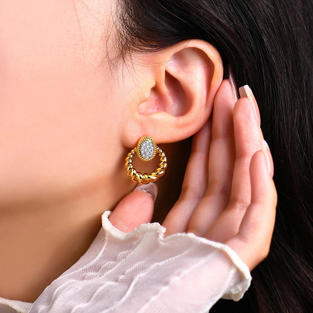 gold moissanite earrings radiant victorian twirl design infinity diamond jewellery for luxurious elegance
