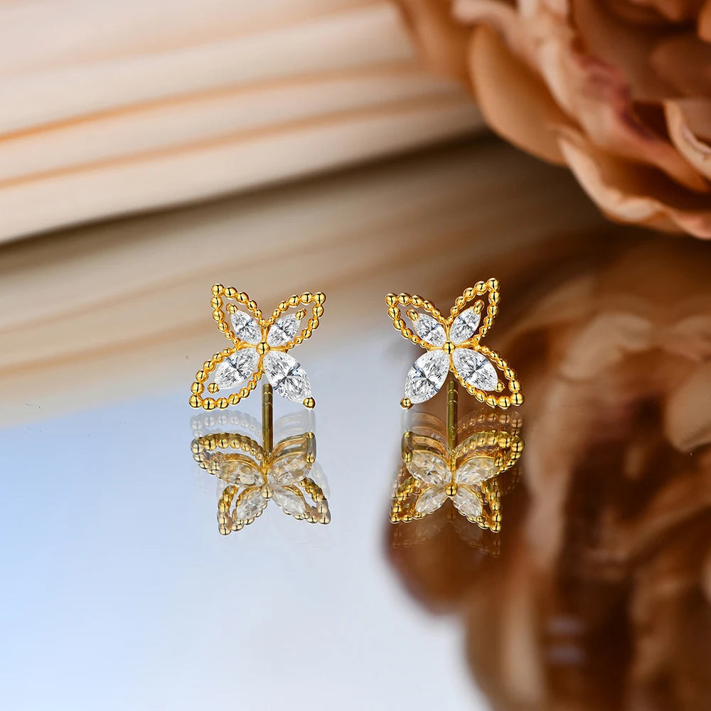 gold moissanite earrings stylish stud shaped as a robin infinity diamond jewellery for a unique touch