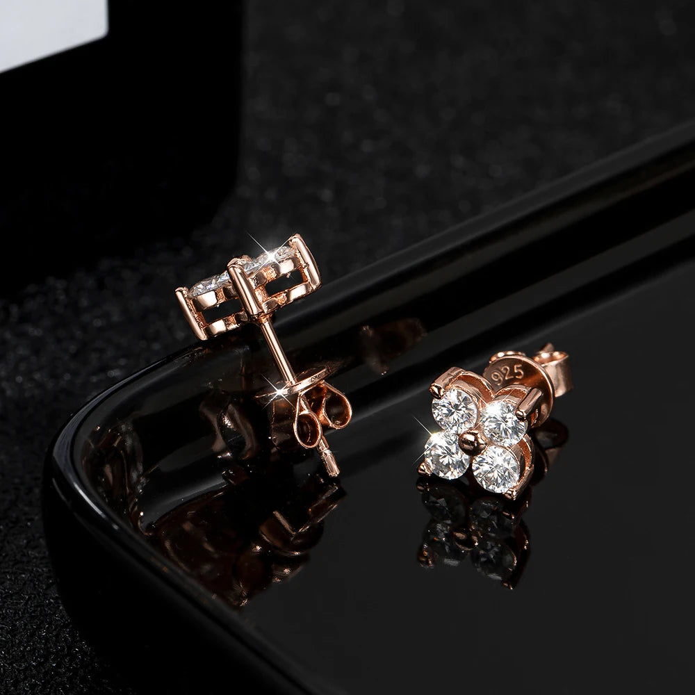silver moissanite earrings radiant stud setting with four round stones gram moissanite for a polished effect