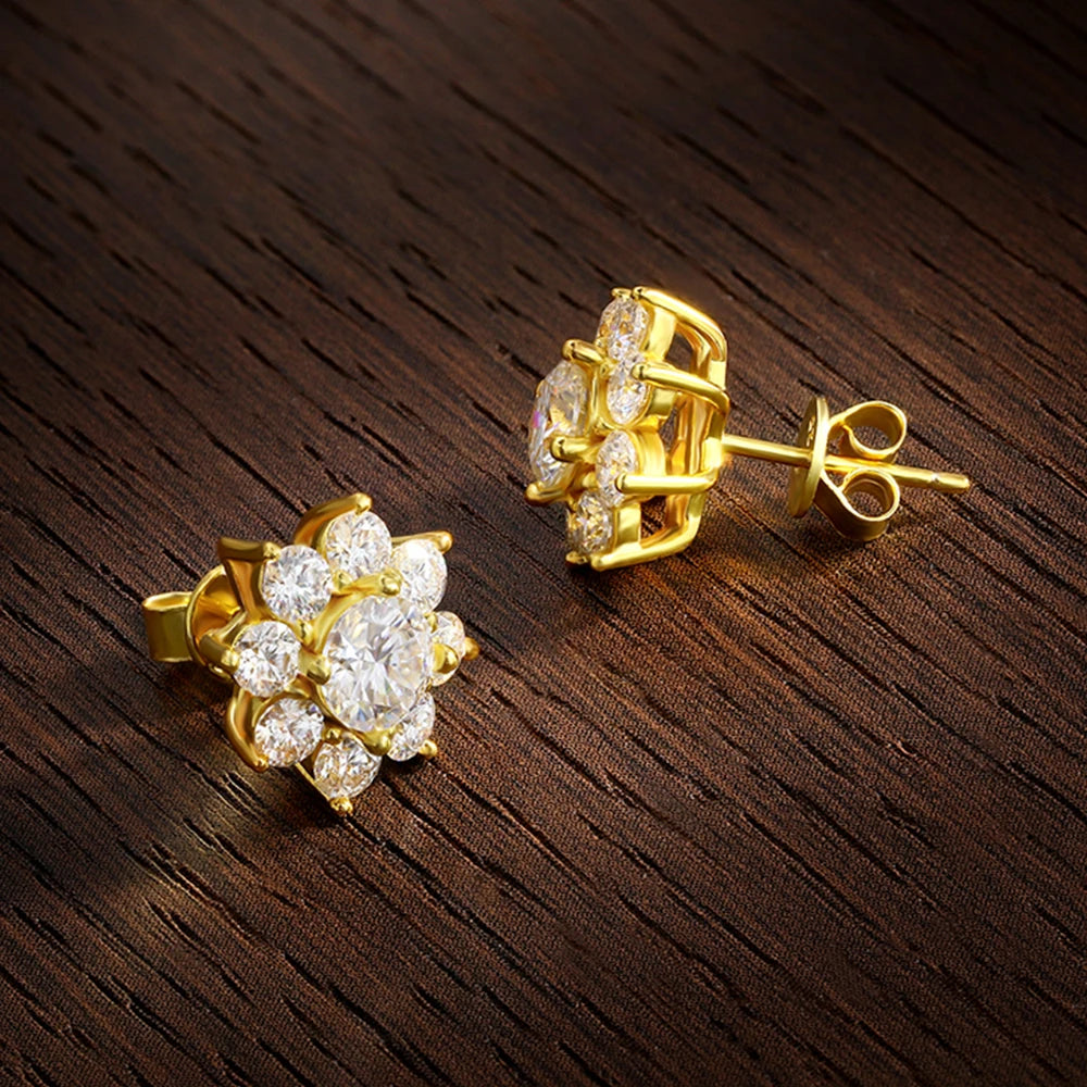 silver moissanite stud earrings radiant multi-stone round studs shaped as a flower gram moissanite for a polished effect