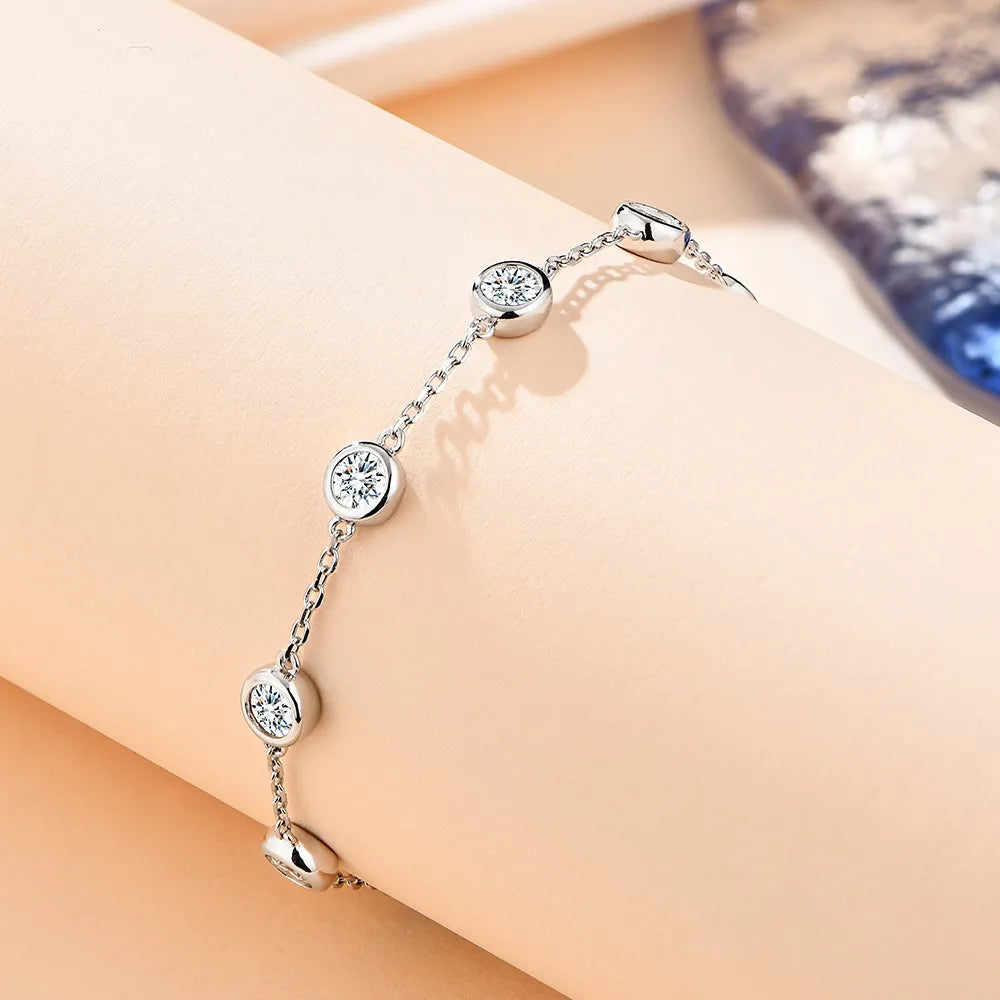 lab created diamonds beautifully set in a silver moissanite bracelet