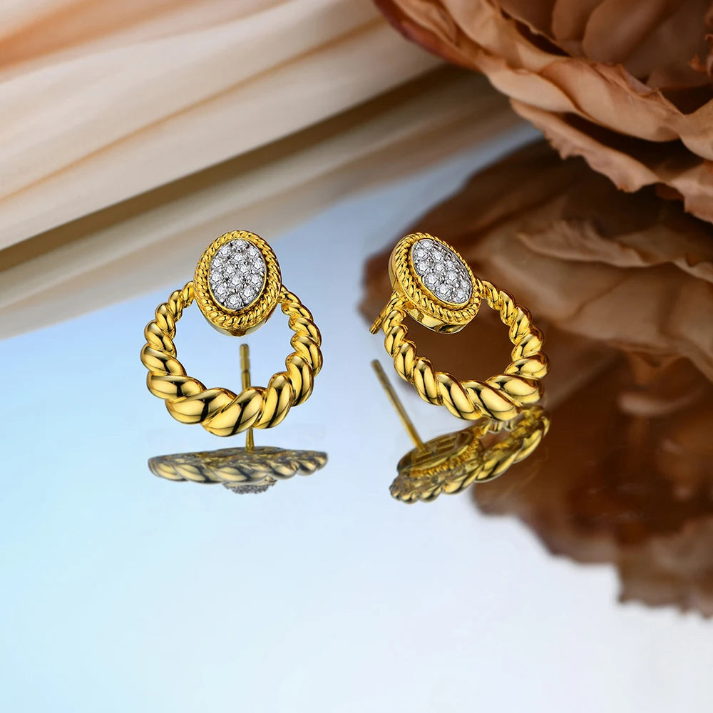 gold moissanite stud earrings delicate victorian twirl design infinity jewelry for a refined finish
