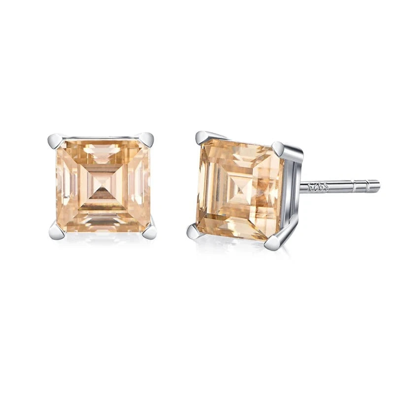 silver moissanite cluster earrings sophisticated stud with princess cut yellow stone lab created diamonds for a dazzling effect