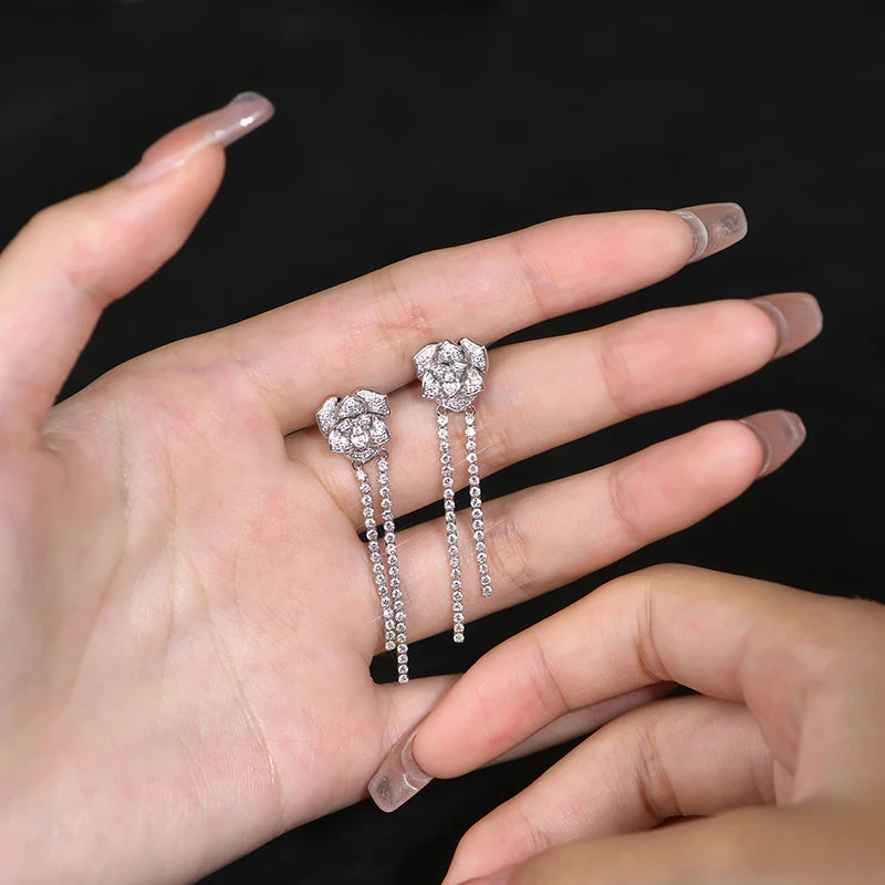silver moissanite earrings transformed into rose drop perfect for weddings gram moissanite for a classic bridal finish