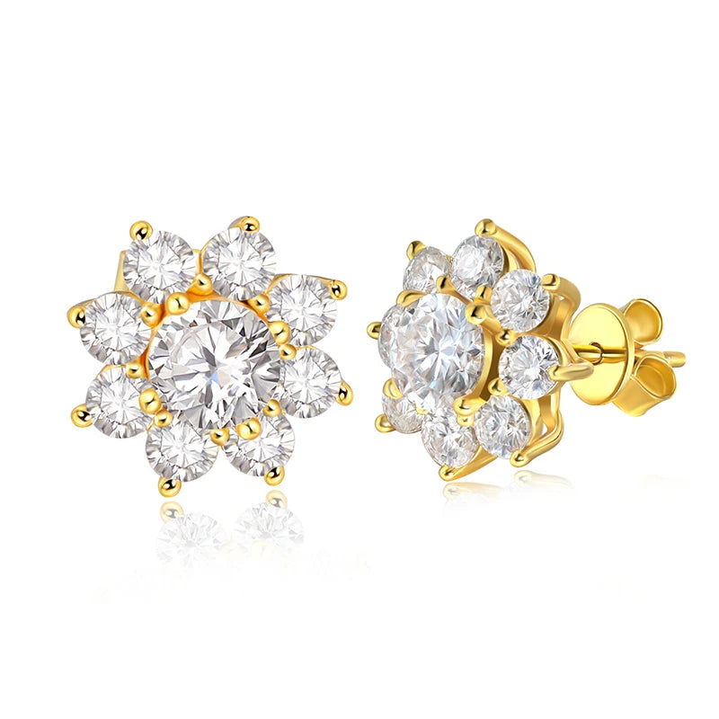 silver moissanite earrings elegant multi-stone round studs shaped as a flower gram moissanite for a timeless look