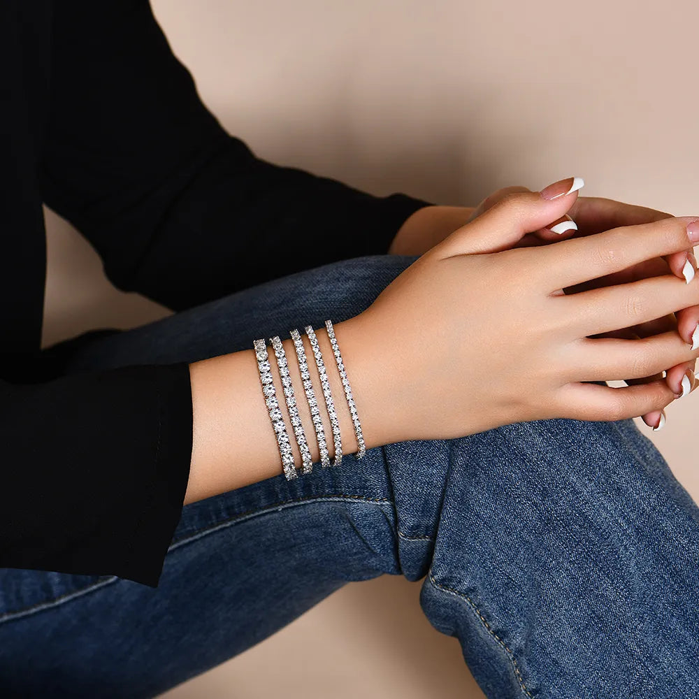a classic tennis bracelet diamond piece with a seamless row of sparkling diamonds.