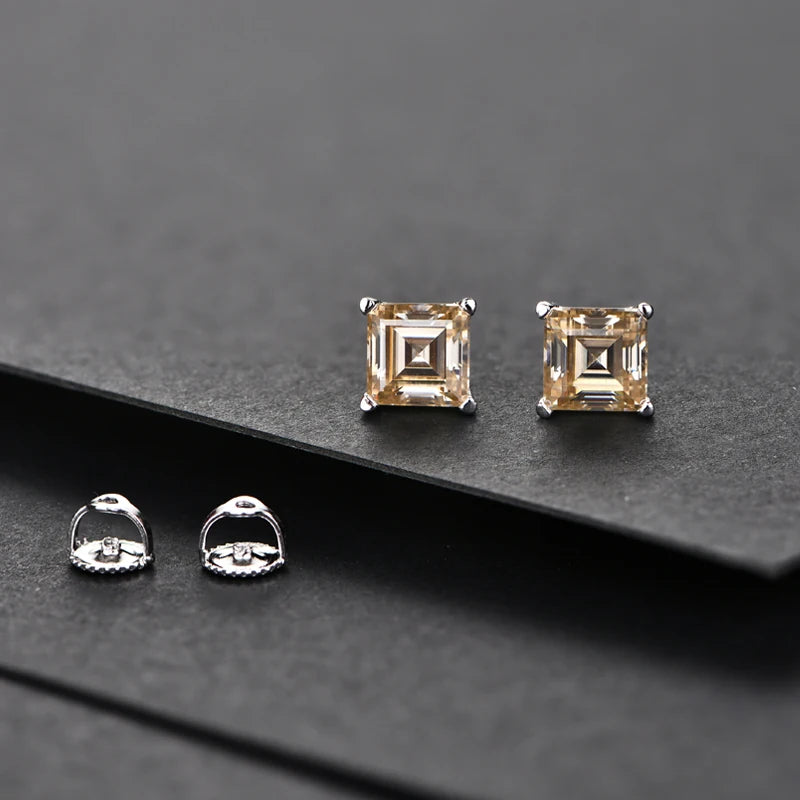 silver moissanite earrings elegant stud with princess cut yellow stone gram moissanite for a refined look