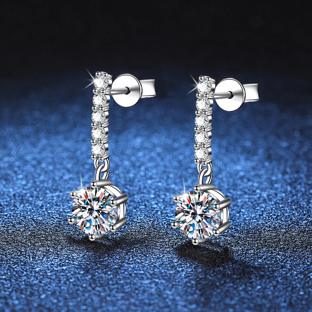 silver moissanite clip earrings stylish drop earrings with moissanite stone at the bottom infinity diamond jewellery for everyday elegance