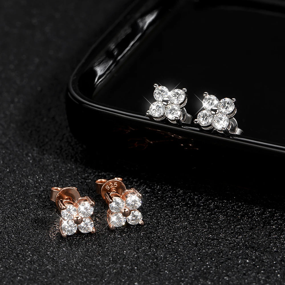 silver moissanite stud earrings classic design featuring four round stones infinity jewelry for a refined touch