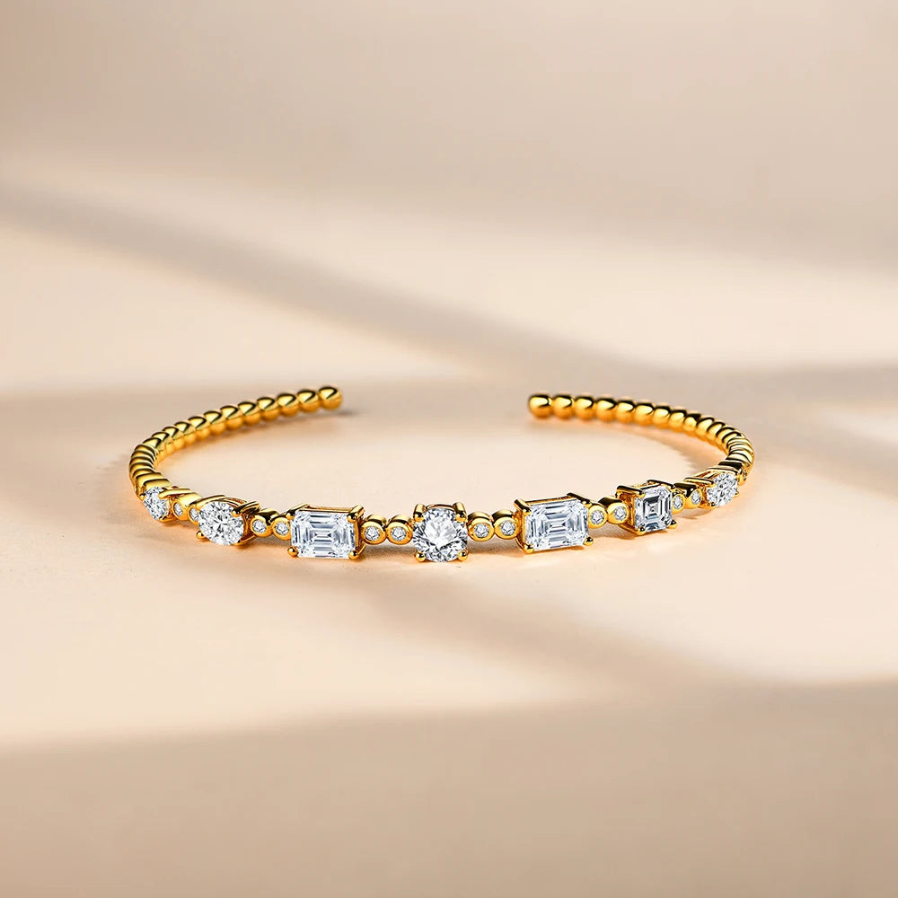 close-up of diamond bracelet on a white table