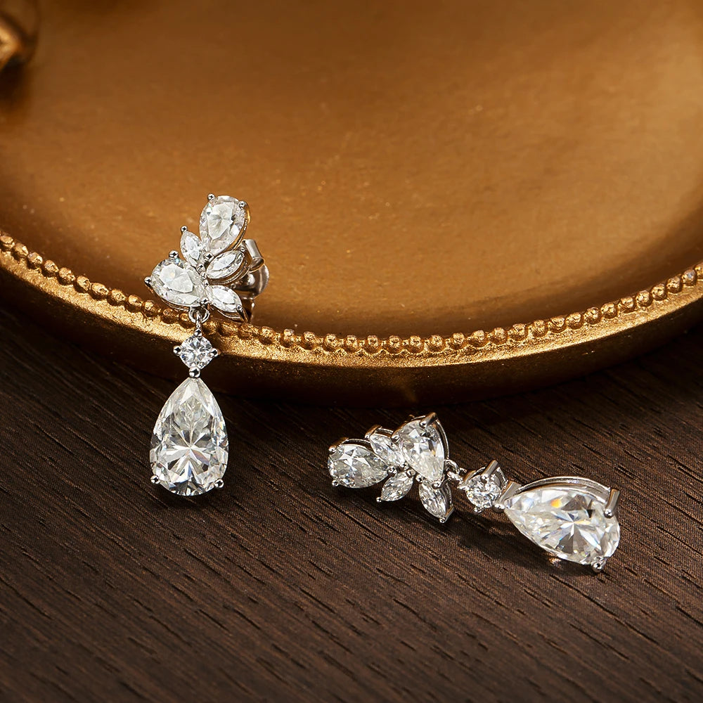 silver moissanite earrings elegant floral drop earrings perfect for brides earrings moissanite for a timeless wedding look